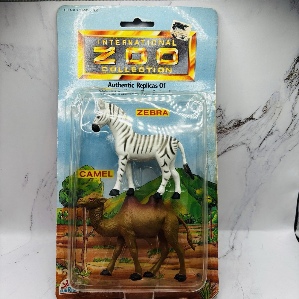 Vintage 1988 Funrise International Zoo Collection Zebra Camel NIP Sealed